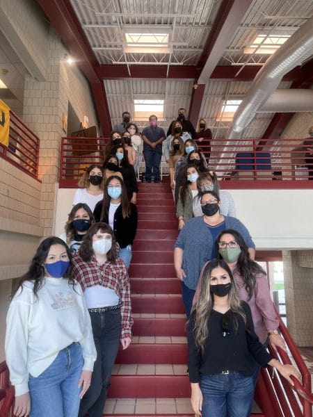 Nursing and Social Work students lined up stairs.